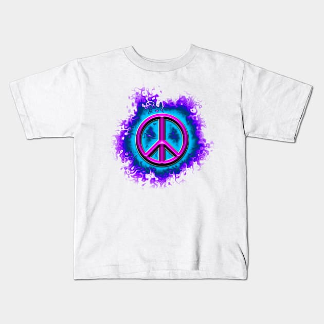 pink fire peace sign Kids T-Shirt by DrewskiDesignz